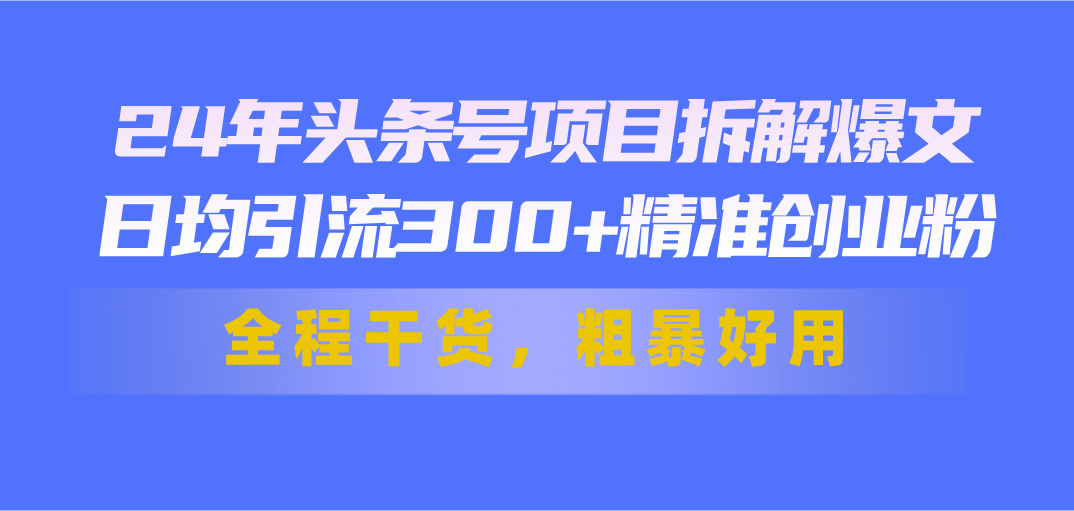 24年頭條號項目拆解爆文，日均引流300+精準創業粉，全程干貨，粗暴好用 - 嚴選資源大全