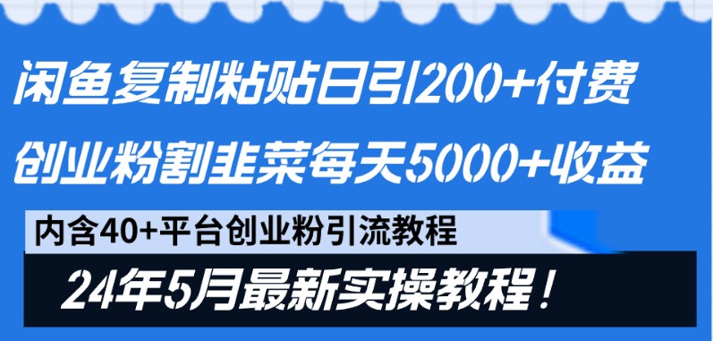 閑魚復制粘貼日引200+付費創業粉，24年5月最新方法！割韭菜日穩定5000+收益 - 嚴選資源大全