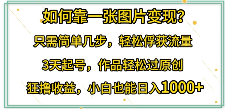 如何靠一張圖片變現?只需簡單幾步，輕松俘獲流量，3天起號，作品輕松過原創 - 嚴選資源大全