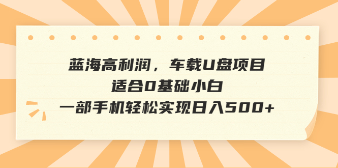 藍海高利潤，車載U盤項目，適合0基礎(chǔ)小白，一部手機輕松實現(xiàn)日入500+ - 嚴選資源大全