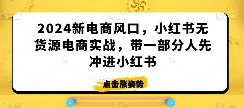 2024新電商風(fēng)口，小紅書無貨源電商實戰(zhàn)，帶一部分人先沖進(jìn)小紅書 - 嚴(yán)選資源大全