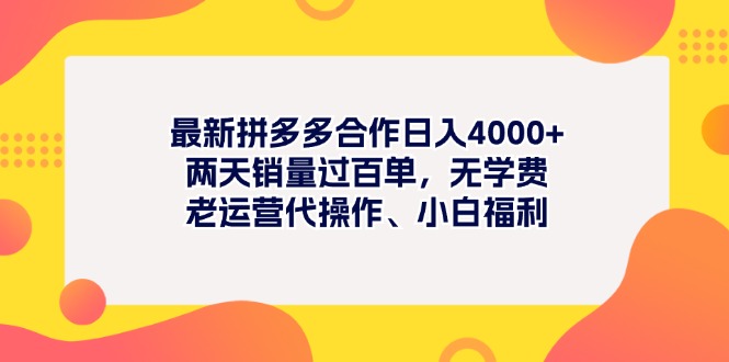 最新拼多多項目日入4000+兩天銷量過百單，無學費、老運營代操作、小白福利 - 嚴選資源大全