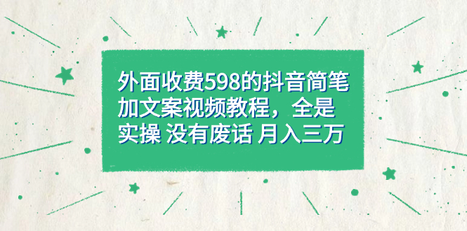 外面收費598抖音簡筆加文案教程，全是實操 沒有廢話 月入三萬（教程+資料） - 嚴選資源大全