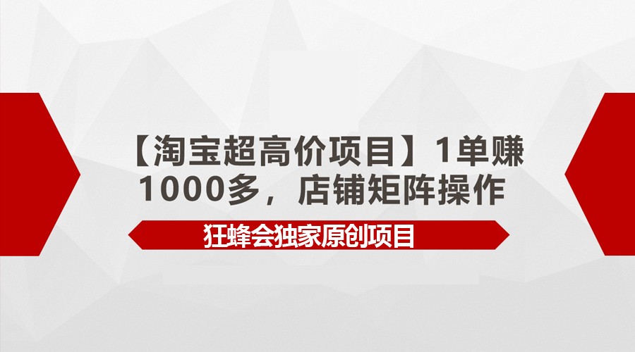 【淘寶超高價項目】1單賺1000多,店鋪矩陣操作 - 嚴選資源大全