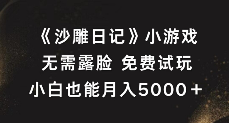 《沙雕日記》小游戲，無需露臉免費試玩，小白也能月入5000+【揭秘】 - 嚴選資源大全