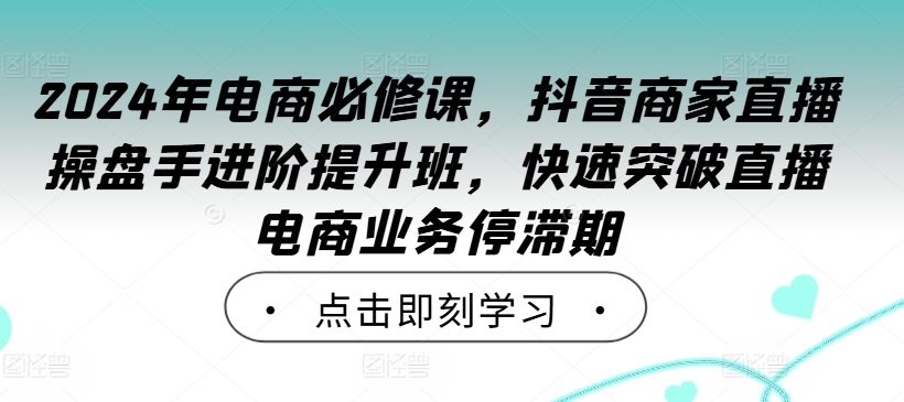 2024年電商必修課，抖音商家直播操盤手進階提升班，快速突破直播電商業務停滯期 - 嚴選資源大全