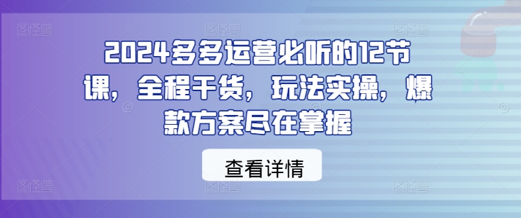 2024多多運營必聽的12節課,全程干貨,玩法實操,爆款方案盡在掌握 - 嚴選資源大全