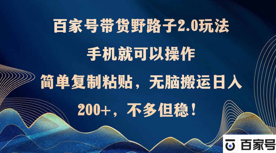 (12804期)百家號帶貨野路子2.0玩法,手機就可以操作,簡單復制粘貼,無腦搬運日… - 嚴選資源大全