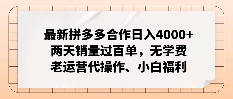 (12869期)拼多多最新合作日入4000+兩天銷量過百單,無學費、老運營代操作、小白福利 - 嚴選資源大全
