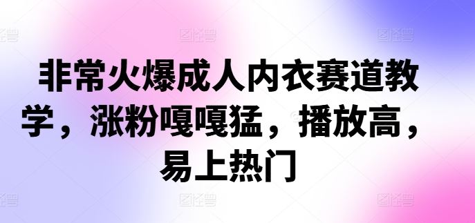 非常火爆成人內(nèi)衣賽道教學(xué)，?漲粉嘎嘎猛，播放高，易上熱門 - 嚴(yán)選資源大全