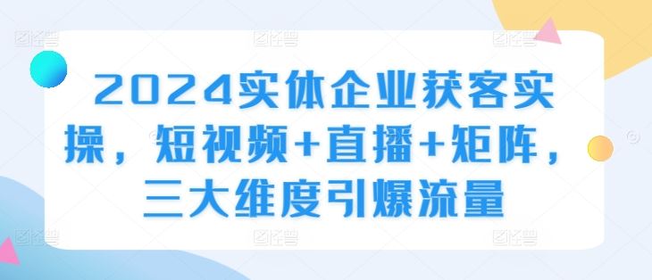 2024實體企業獲客實操,短視頻+直播+矩陣,三大維度引爆流量 - 嚴選資源大全