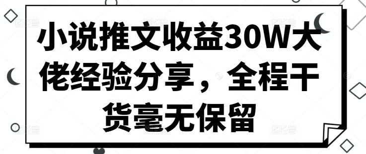 小說推文收益30W大佬經驗分享，全程干貨毫無保留 - 嚴選資源大全