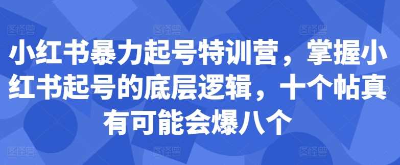 小紅書暴力起號特訓營，掌握小紅書起號的底層邏輯，十個帖真有可能會爆八個 - 嚴選資源大全