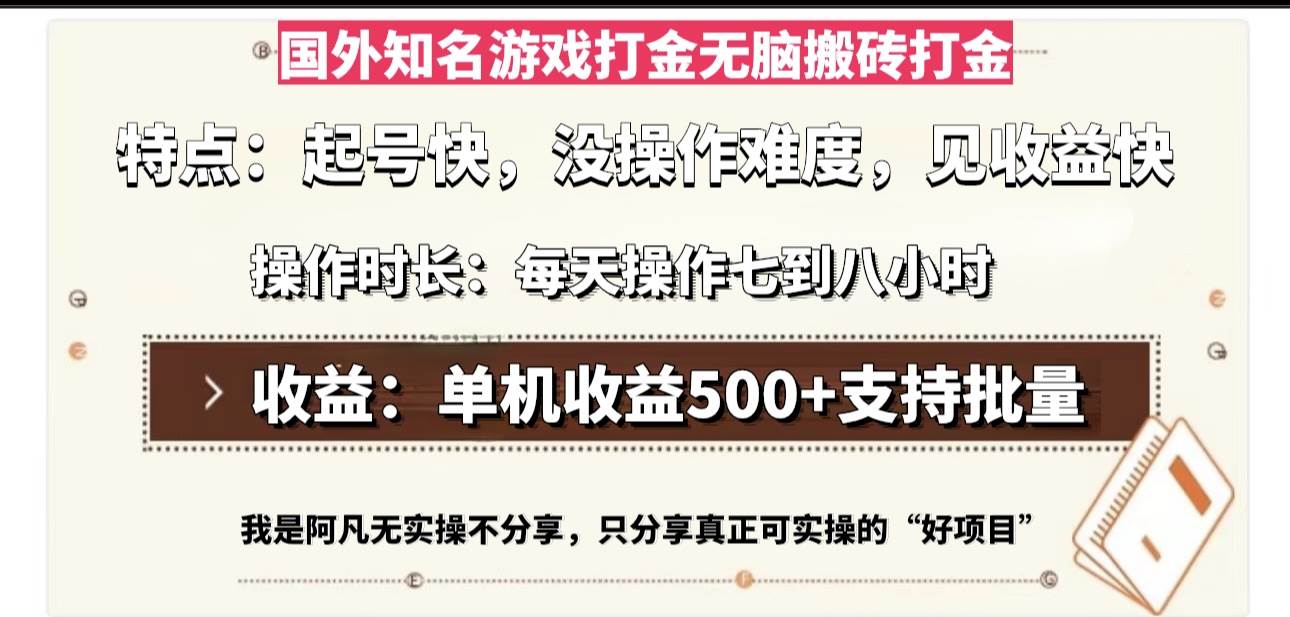 （13307期）國外知名游戲打金無腦搬磚單機收益500，每天操作七到八個小時 - 嚴選資源大全