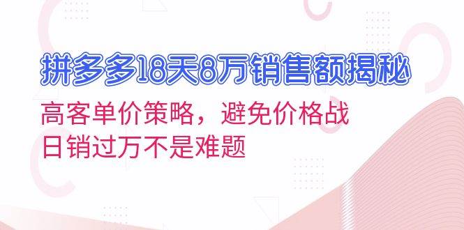 （13383期）拼多多18天8萬銷售額揭秘：高客單價策略，避免價格戰，日銷過萬不是難題 - 嚴選資源大全