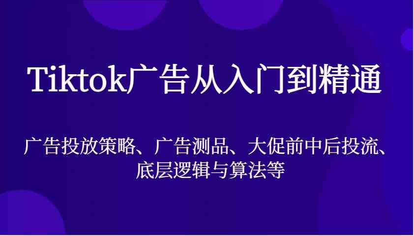 Tiktok廣告從入門到精通,廣告投放策略、廣告測品、大促前中后投流、底層邏輯與算法等 - 嚴(yán)選資源大全