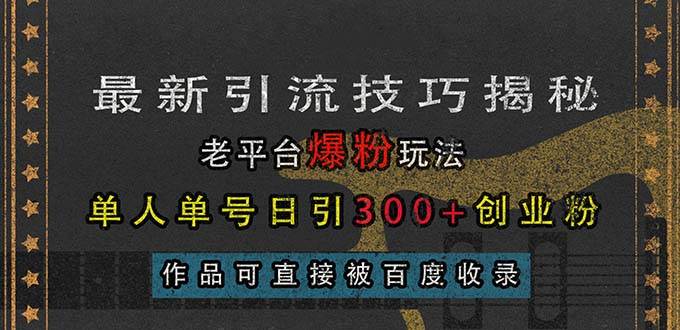 （13445期）最新引流技巧揭秘，老平臺爆粉玩法，單人單號日引300+創業粉，作品可直… - 嚴選資源大全