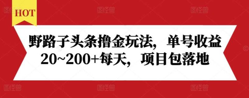 野路子頭條擼金玩法，單號收益20~200+每天，項目包落地 - 嚴選資源大全 - 嚴選資源大全