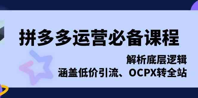 拼多多運營必備課程，解析底層邏輯，涵蓋低價引流、OCPX轉全站 - 嚴選資源大全