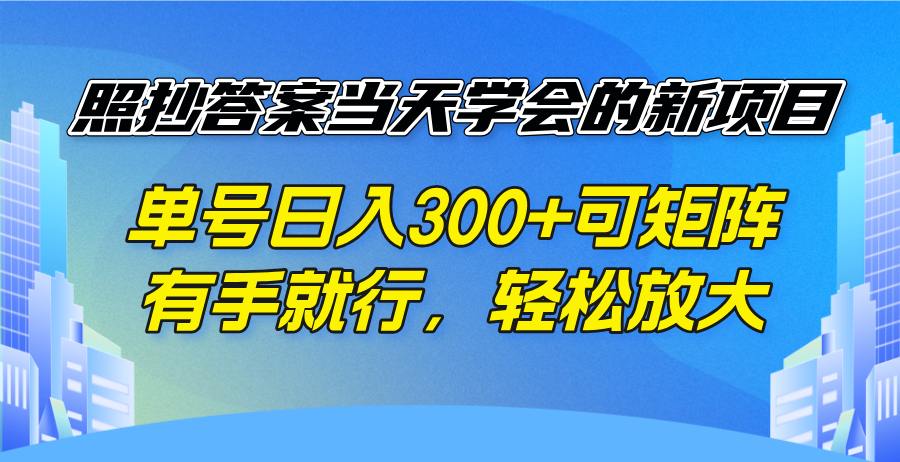 照抄答案當天學會的新項目，單號日入300 +可矩陣，有手就行，輕松放大 - 嚴選資源大全