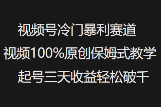 視頻號冷門暴利賽道視頻100%原創(chuàng)保姆式教學(xué)起號三天收益輕松破千 - 嚴選資源大全