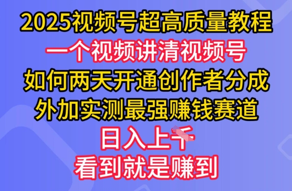 2025視頻號(hào)超高質(zhì)量教程，兩天開(kāi)通創(chuàng)作者分成，外加實(shí)測(cè)最強(qiáng)掙錢(qián)賽道，日入多張 - 嚴(yán)選資源大全
