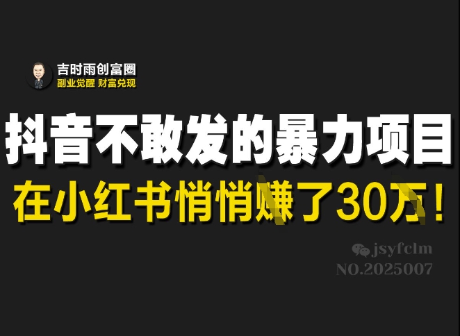 抖音不敢發(fā)的暴利項目，在小紅書悄悄掙了30W - 嚴(yán)選資源大全