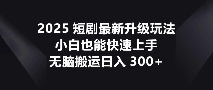 2025短劇最新升級玩法,小白也能快速上手,無腦搬運日入300+ - 嚴選資源大全