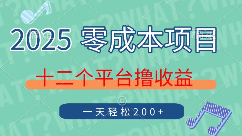 2025年零成本項目，十二個平臺擼收益，單號一天輕松200+ - 嚴選資源大全 - 嚴選資源大全