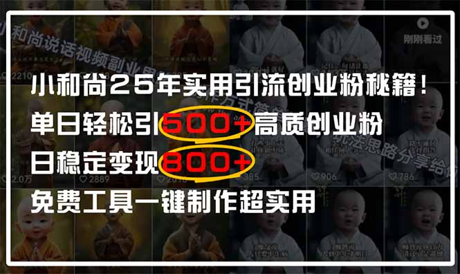 小和尚2025年實用引流秘籍！單日輕松引500+高質量創業粉，日變現800+，… - 嚴選資源大全