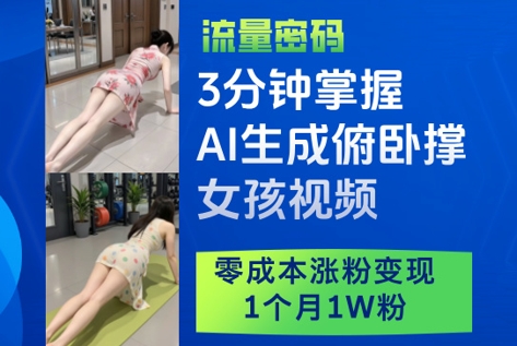 3分鐘掌握AI生成俯臥撐女孩視頻,零成本漲粉變現,1個月1W粉 - 嚴選資源大全