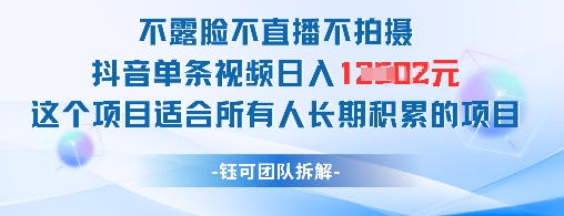 不露臉不直播不拍攝抖音單條視頻日入1k+這個項目適合所有人長期積累的項目 - 嚴選資源大全