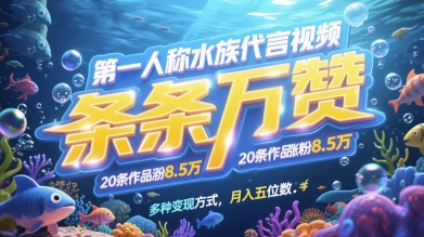 第一人稱水族代言視頻，條條萬贊，20條作品漲粉7.8W，多種變現(xiàn)方式月入五位數(shù) - 嚴選資源大全