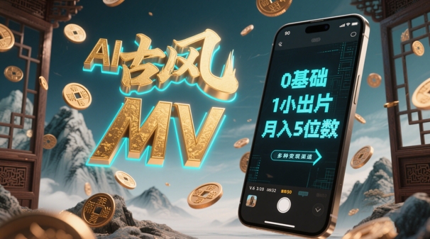 AI一鍵生成古風音樂MV，0剪輯基礎1小時出片，多種變現渠道，一部手機月入5位數 - 嚴選資源大全