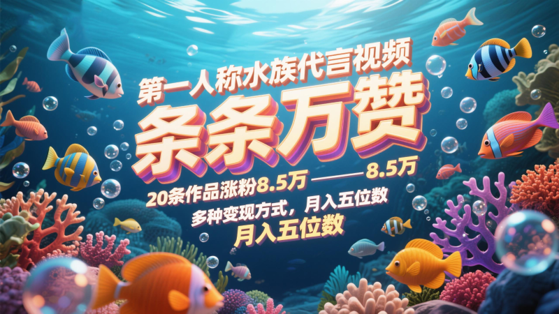 第一人稱水族代言視頻，條條萬贊，20條作品漲粉8.5萬，多種變現方式月，入五位數 - 嚴選資源大全 - 嚴選資源大全