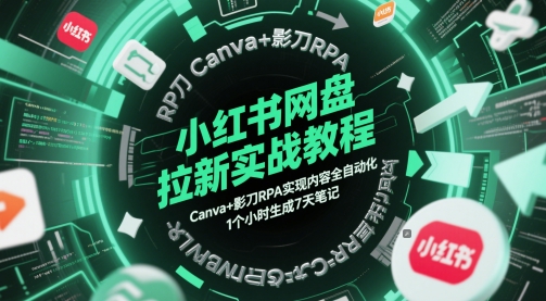 小紅書網盤拉新實戰教程，Canva+影刀RPA實現內容全自動化，1個小時生成7天筆記 - 嚴選資源大全