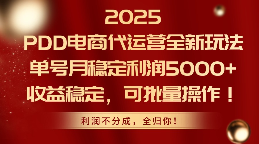 2025PDD電商代運(yùn)營全新玩法,單號月穩(wěn)定利潤5000+,收益穩(wěn)定,可批量操作 - 嚴(yán)選資源大全