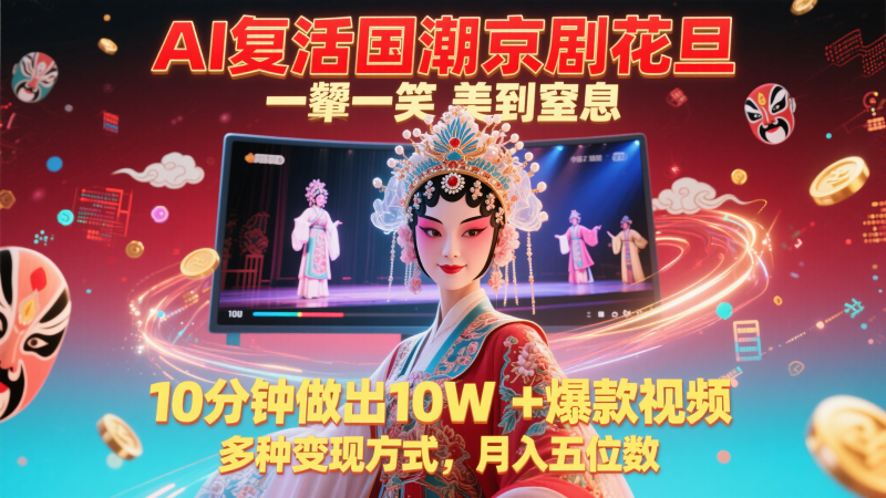 AI復活國潮京劇花旦，一顰一笑美到窒息，10分鐘做出10W+爆款視頻，多種變現方式 - 嚴選資源大全 - 嚴選資源大全