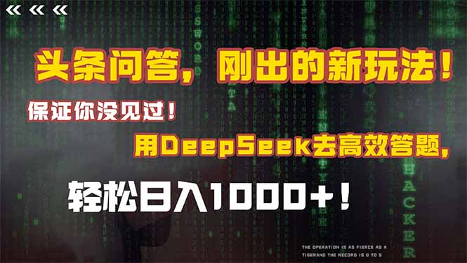 頭條問答,剛出的新玩法!保證你沒見過!結合Deepseek高效答題,日入1000+ - 嚴選資源大全