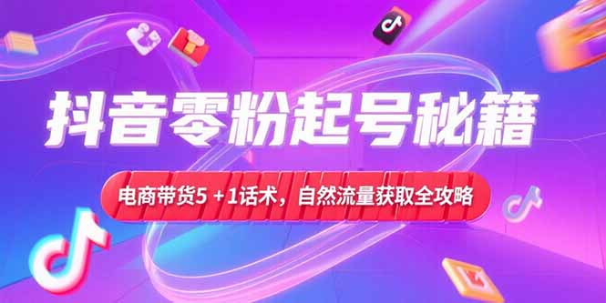 抖音零粉起號秘籍，電商帶貨5+1話術，自然流量獲取實操流程 - 嚴選資源大全