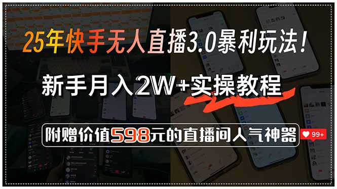 25年快手無人直播3.0暴利玩法！，新手月入2W+實操教程，附贈價值598元… - 嚴選資源大全