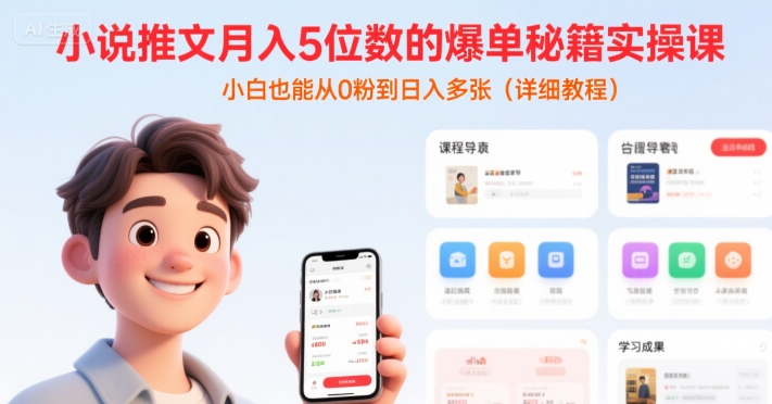 小說推文月入5位數的爆單秘籍實操課，，小白也能從0粉到日入多張(詳細教程) - 嚴選資源大全