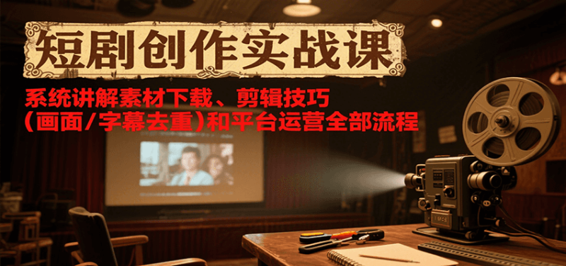 短劇創作實戰課，系統講解素材下載、剪輯技巧(畫面/字幕去重)和平臺運營全部流程 - 嚴選資源大全 - 嚴選資源大全