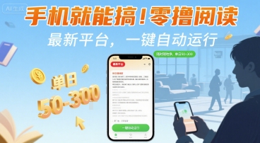 手機就能搞！零擼閱讀掛G，最新平臺，一鍵自動運行，隨時隨地掙，單日50-3張+【揭秘】 - 嚴選資源大全