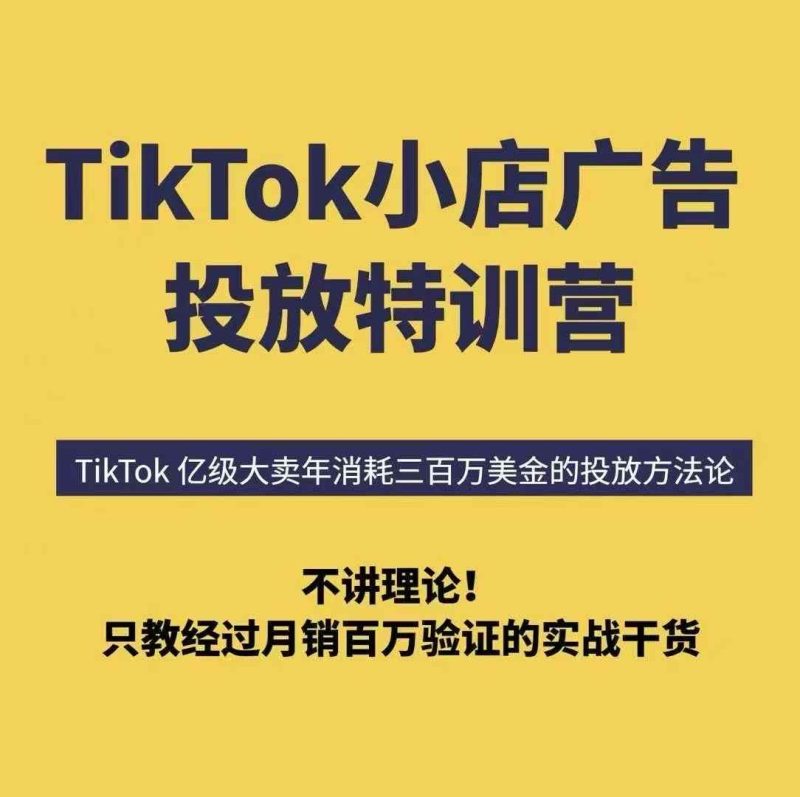 TikTok小店廣告投放特訓營，6天破局計劃專治各種“投不動”，教你經過月銷百萬驗證的實戰干貨 - 嚴選資源大全 - 嚴選資源大全