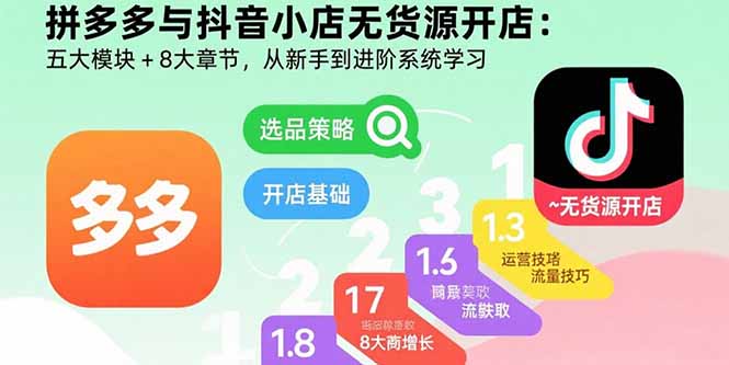拼多多與抖音小店無貨源開店：五大模塊+8大章節，從新手到進階系統學習 - 嚴選資源大全