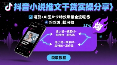 抖音小說推文干貨實操分享，混剪+AI圖片卡特效爆量全流程，0粉絲0門檻可做 - 嚴選資源大全