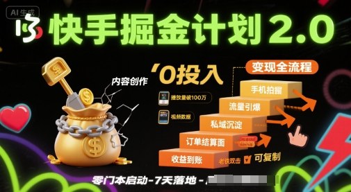 快手掘金計劃2.0，快手電商變現全流程，簡單可復制，0投入 - 嚴選資源大全