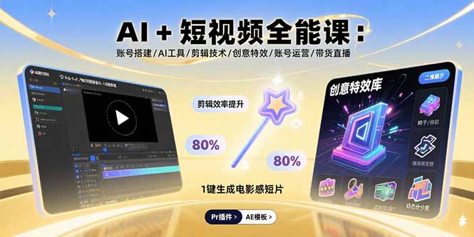 AI+短視頻全能課：賬號搭建/AI工具/剪輯技術(shù)/創(chuàng)意特效/賬號運(yùn)營/帶貨直播 - 嚴(yán)選資源大全