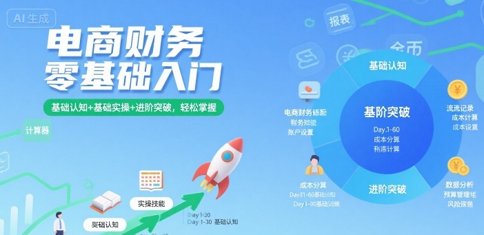 電商財務(wù)零基礎(chǔ)入門,基礎(chǔ)認知+基礎(chǔ)實操+進階突破,輕松掌握 - 嚴選資源大全